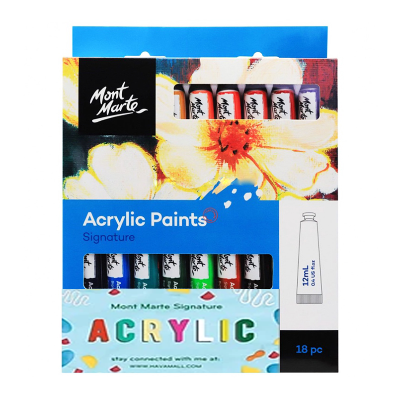 Bộ Màu Acrylic Paints 18 Cái x 12ml Mont Marte (Mẫu Bao Bì Mới) - Tặng Kèm hướng dẫn