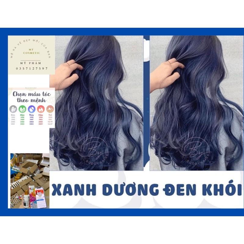 Thuốc nhuộm tóc 45k màu xanh dương kèm oxy và gang tay