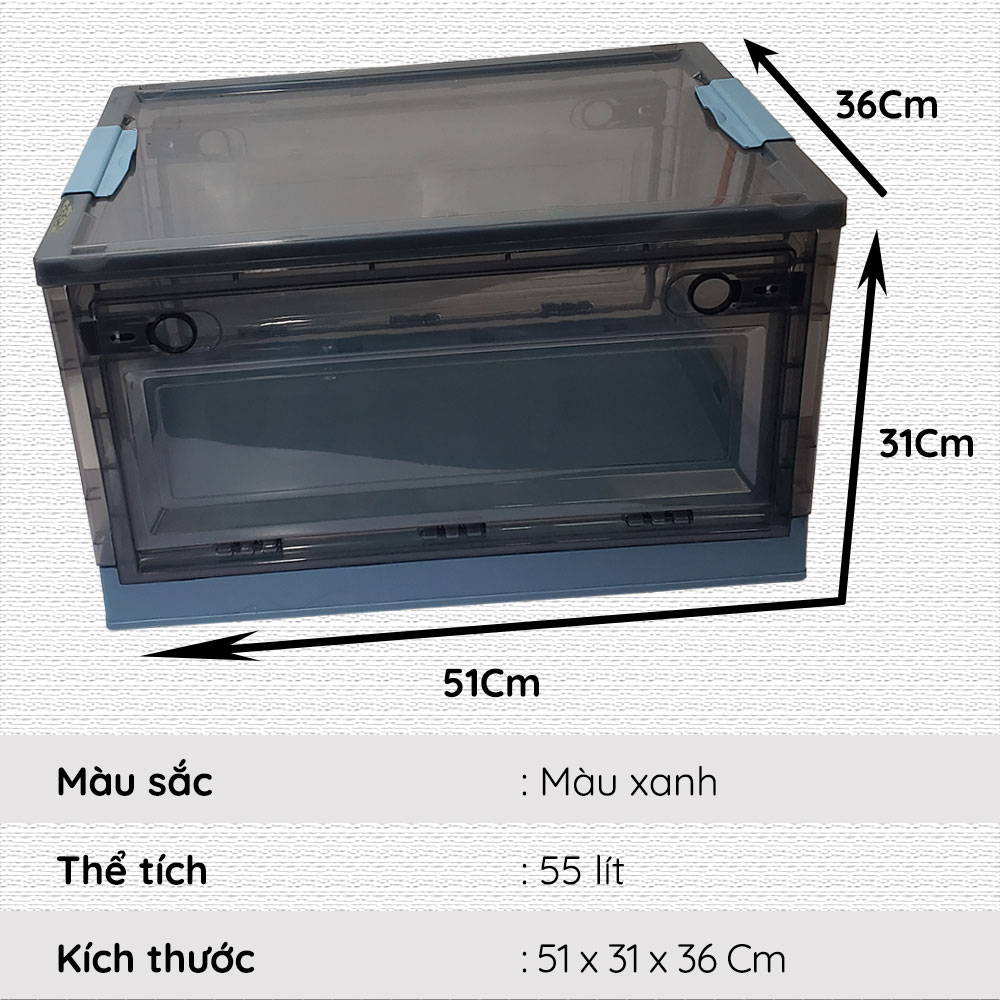 Hộp Nhựa Đựng Đồ Đa Năng - Có Bánh Xe Di Chuyển - Có Khớp Để Xếp Chồng Lên Nhau Tiết Kiệm Không Gian - Nikita 2024 - 55 Lít 51X31X36 Cm - Xanh Lam - Mờ