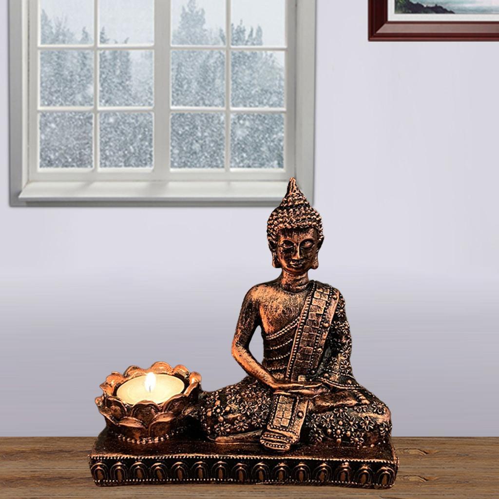 Buddha Statues, Sitting Meditating Figurines with Tealight Candle Holder, for