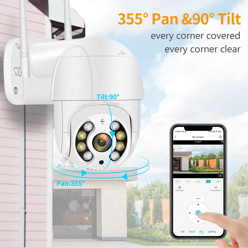Camera IP 4K 8MP WiFi Ngoài trời 5MP HD Bảo vệ an ninh 1080P CCTV Giám sát video PTZ Theo dõi tự động Onvif Alexa ICsee Kích thước cảm biến: 1x 2MP KHÔNG CÓ Thẻ SD