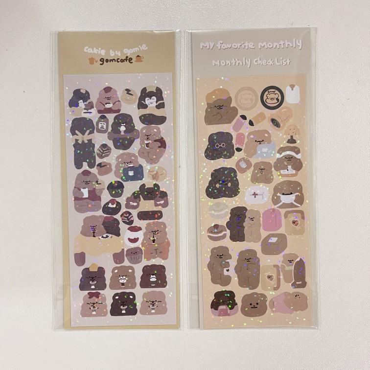 Set 1 Tấm Sticker Hình Gấu Nâu có nhũ - hình dán trang trí sổ bullet journal