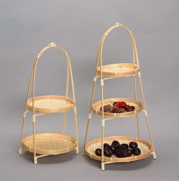 Sét combo 3 kệ , mẹt tre nhiều tầng sản phẩm làng nghề, Kệ tre dùng để làm decor trang trí