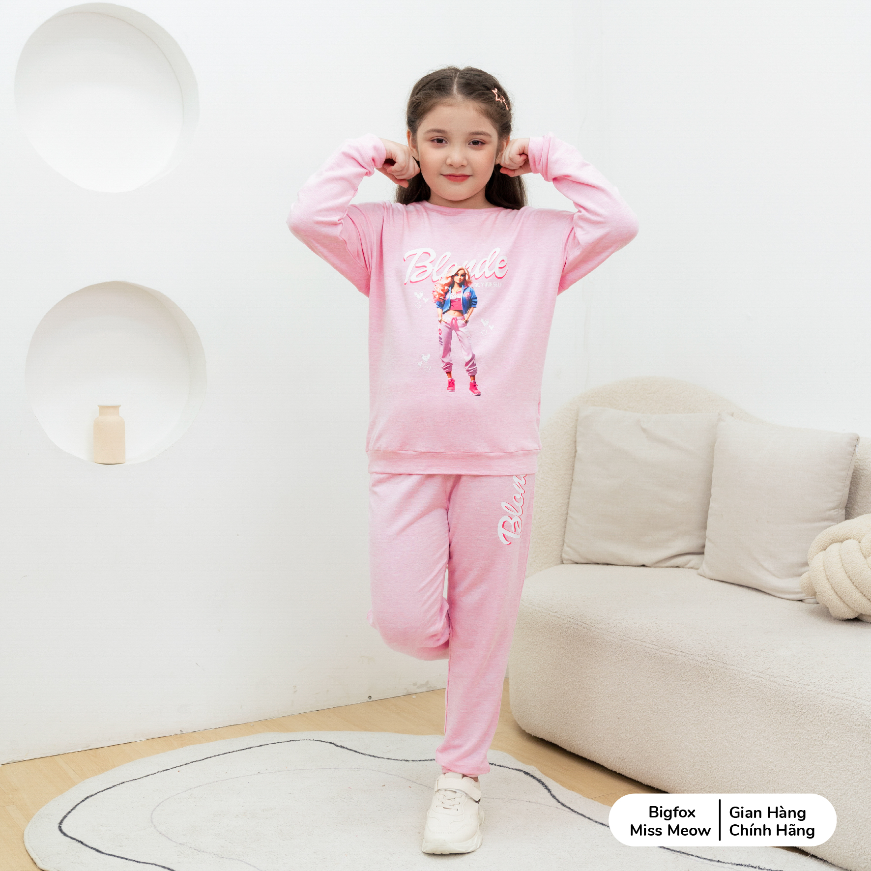 Bộ nỉ thu đông bé gái BIGFOX MISS MEOW size đại, quần áo dài tay cho trẻ em phom Hàn Quốc cỡ 3,7,11 tuổi 20kg 40kg 1971