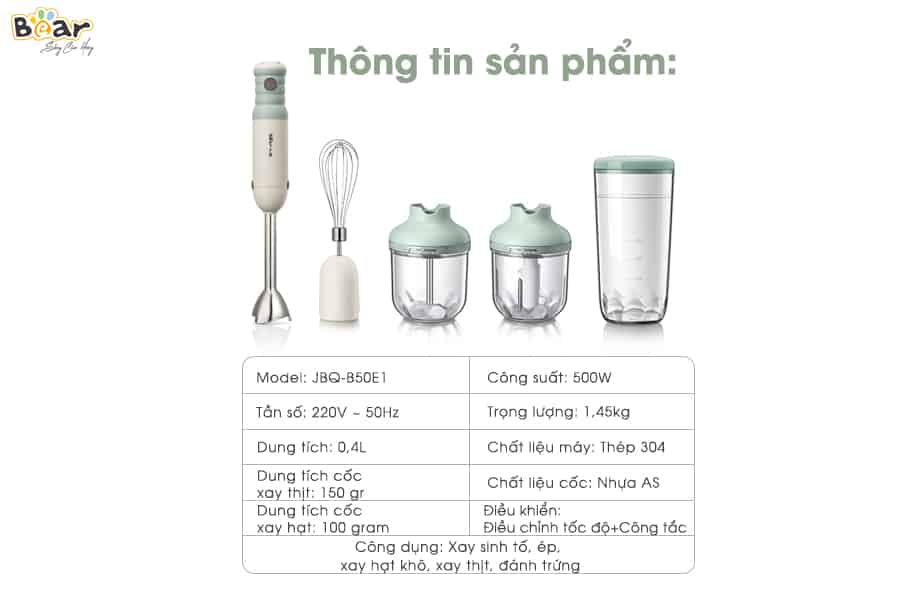 Bộ máy xay cầm tay đa năng Model: JBQ-B50E1- Hàng chính hãng