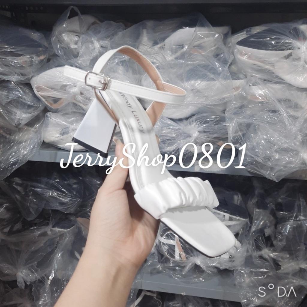 Giày Sandal nữ CAO GÓT 7P QUAI NGANG NHÚN BÈO GÓT TAM GIÁC (7PNBTG)