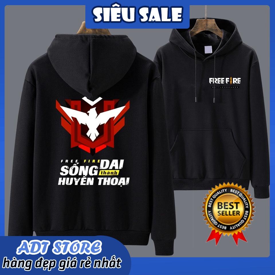 Áo hoodie free fire chất nỉ dầy dặn in logo rank huyền thoại có 2 màu đen và trắng