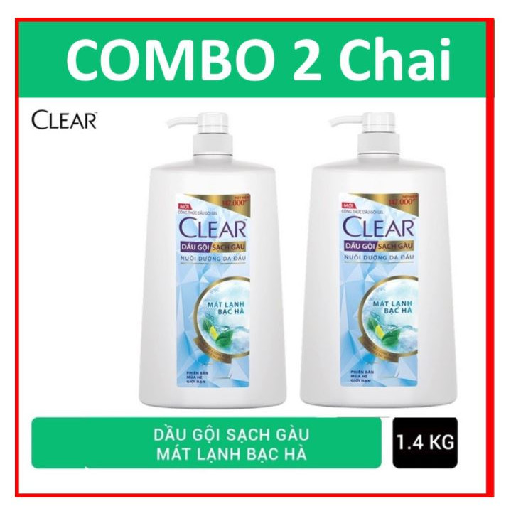 COMBO 2 Chai dầu gội Clear Bạc hà 1400g