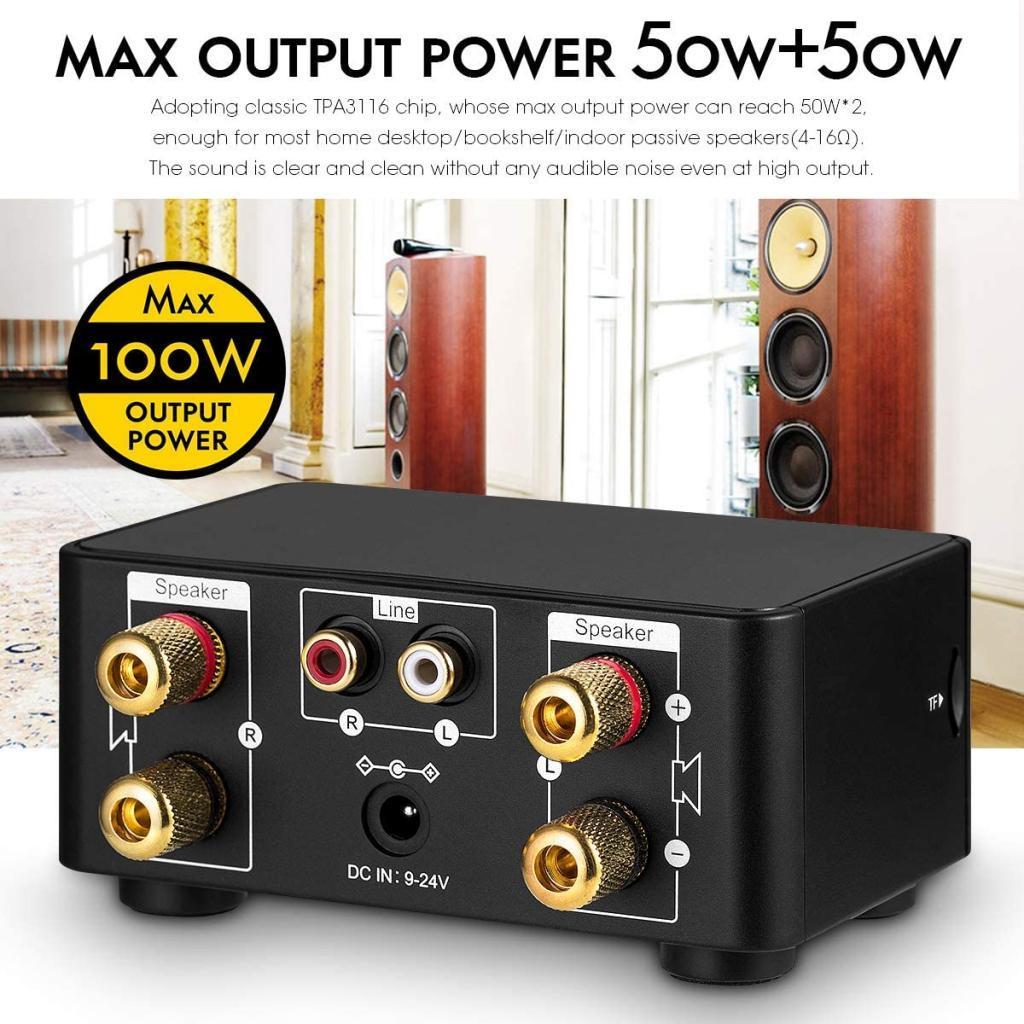 Powerful Mini 100W Bluetooth 5.0 Power Amplifier Hi 2.0 Channel black