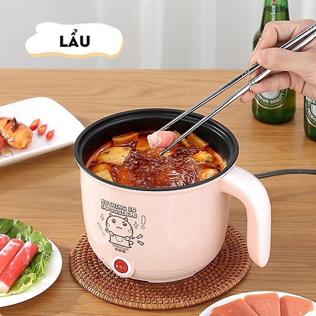 Ca Nấu Mì, Nấu Cơm Đa Năng Có Tay Cầm 1,8L - Nồi Lẩu Điện Mini Kèm Giá Hấp Nhựa Tiện Lợi