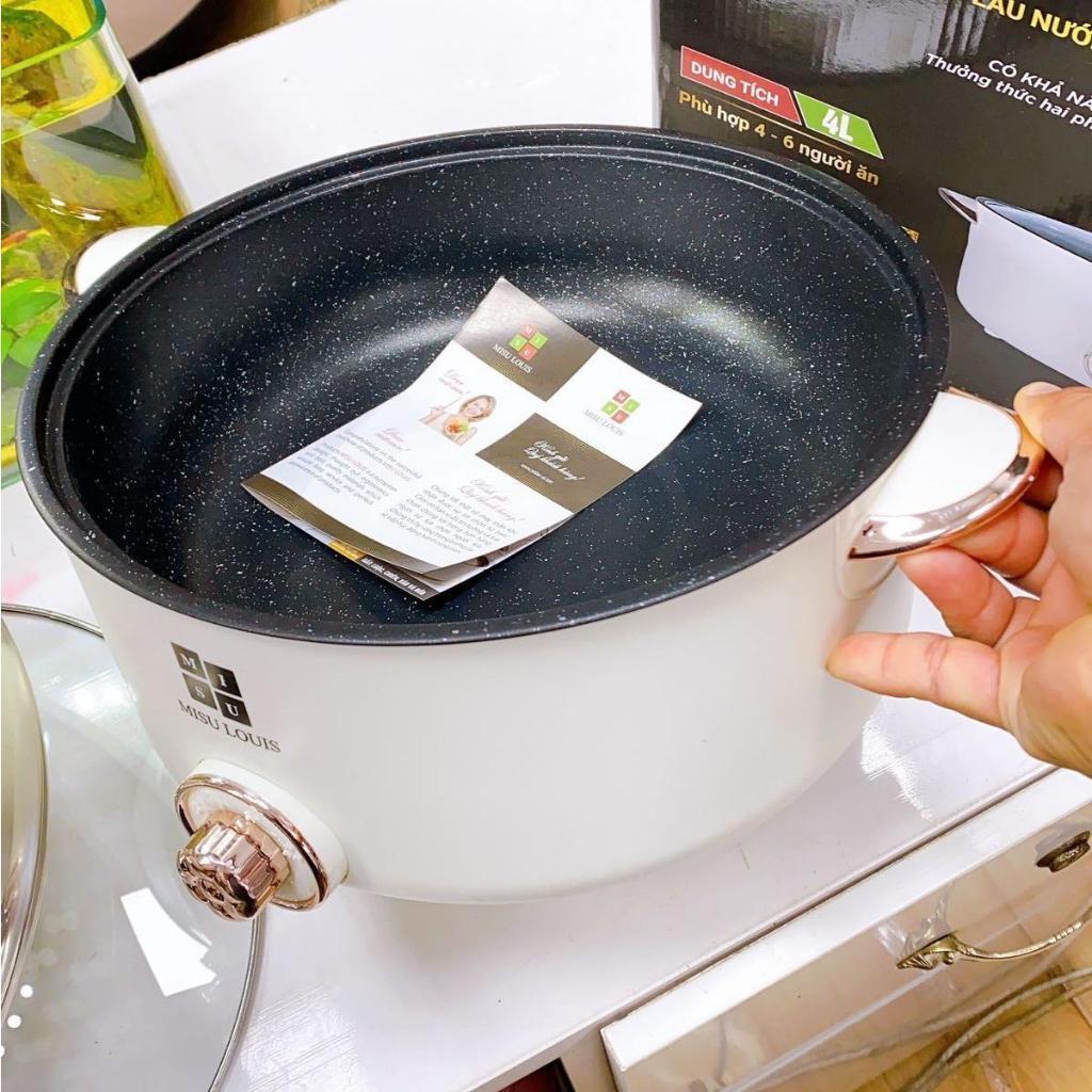Nồi Lẩu Điện Mini, Nồi Hấp 2 Tầng, Nồi Lẩu Điện Đa Năng Tặng Kèm Xửng Hấp, Dung Tích 4Lit, Size 28cm - Hàng Chính Hãng