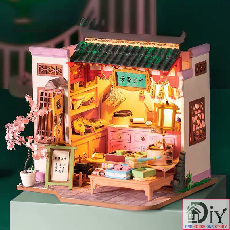Mô hình nhà búp bê lắp ráp bằng gỗ TIỆM BÁNH - Quà tặng sinh nhật tự làm bằng gỗ
