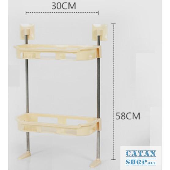 Kệ nhựa hít chân không 2 tầng gắn trên bếp, trên nắp bồn cầu tiết kiệm không gian GD224-Ke2Tang-Nho