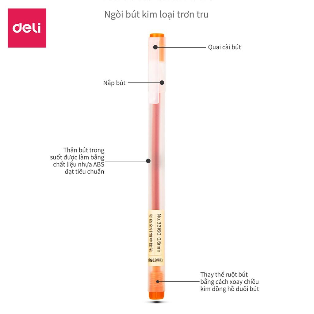 Bút gel 0.5mm nhiều màu Deli - có nắp gài - 1 chiếc - Đỏ/ Xanh Dương/ Xanh Lá/ Tím/ Cam - A119