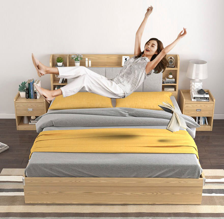 Giường ngủ gia đình cao cấp làm bằng gỗ MDF