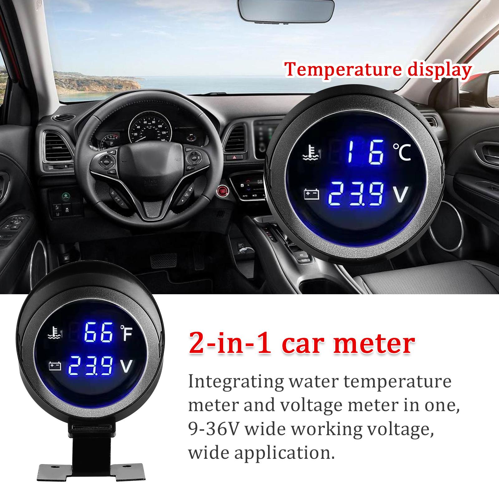 2 in 1 Universal Car Digital Gauge Water Temperature Voltage Gauge Voltmeter 9-36V with 1/8NPT Sensor for Car Truck SUV RV