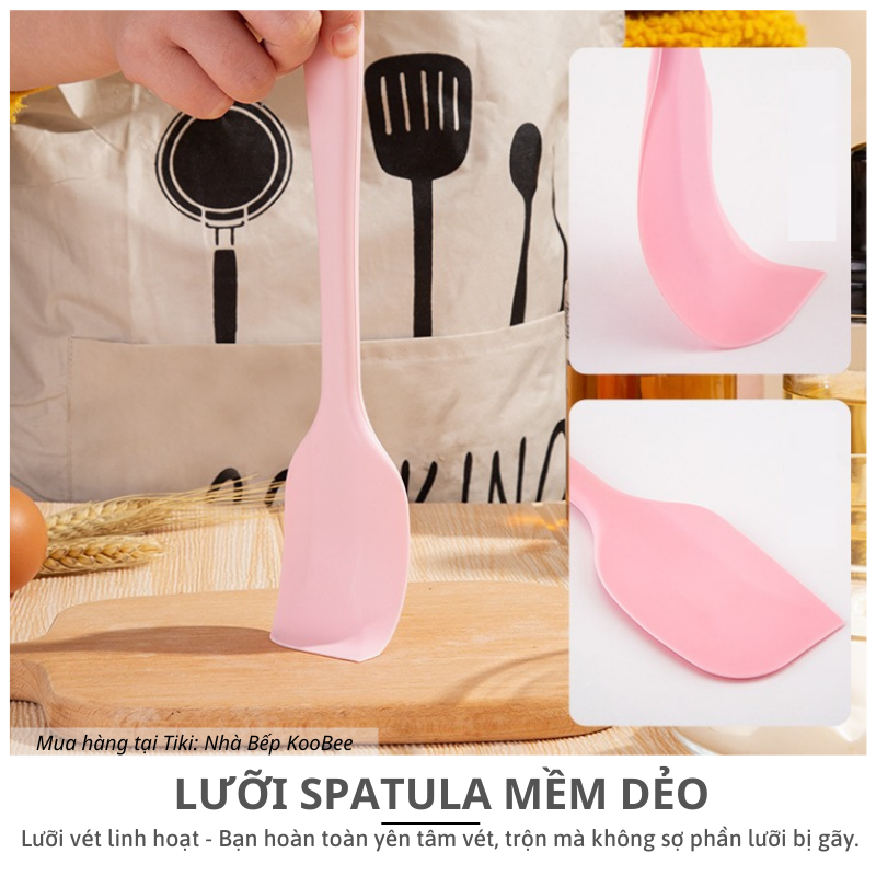 Phới trộn bột spatula silicon chịu nhiệt, đúc liền dùng để đánh bột, vét kem, đảo lật thức ăn KooBee