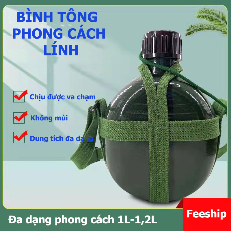 Bình Tông Nhôm Xanh Truyền Thống Đựng Nước Dung Tích 1,2L Tiện Dụng (Loại Cực Dày), Chất Liệu Vỏ Nhôm An Toàn Dây Đeo Tiện Dụng