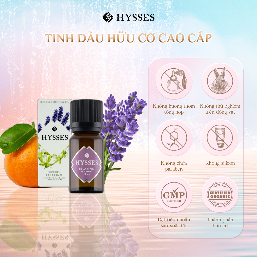 Tinh Dầu Cao Cấp Hysses Remedies Relaxing Hương Dễ Chịu, Giảm Căng Thẳng, Thư Giãn Tâm Trí, Giảm Stress, Cân Bằng Cảm Xúc Với Tinh Dầu Oải Hương và Quýt Hữu Cơ Tự Nhiên