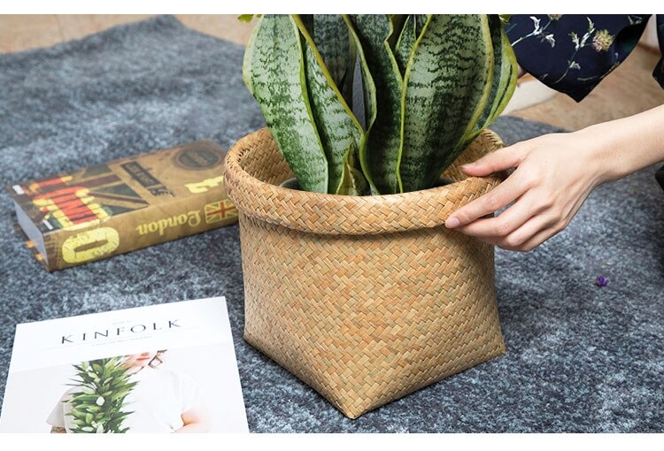 Giỏ cói trồng cây trang trí decor, đựng đồ, cắm hoa - Cây giả, hoa lụa Decor trang trí