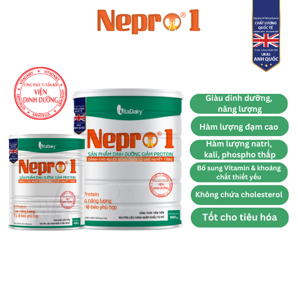Sữa bột Nepro 1 900g dành cho người bệnh thận chưa chạy thận - VitaDairy