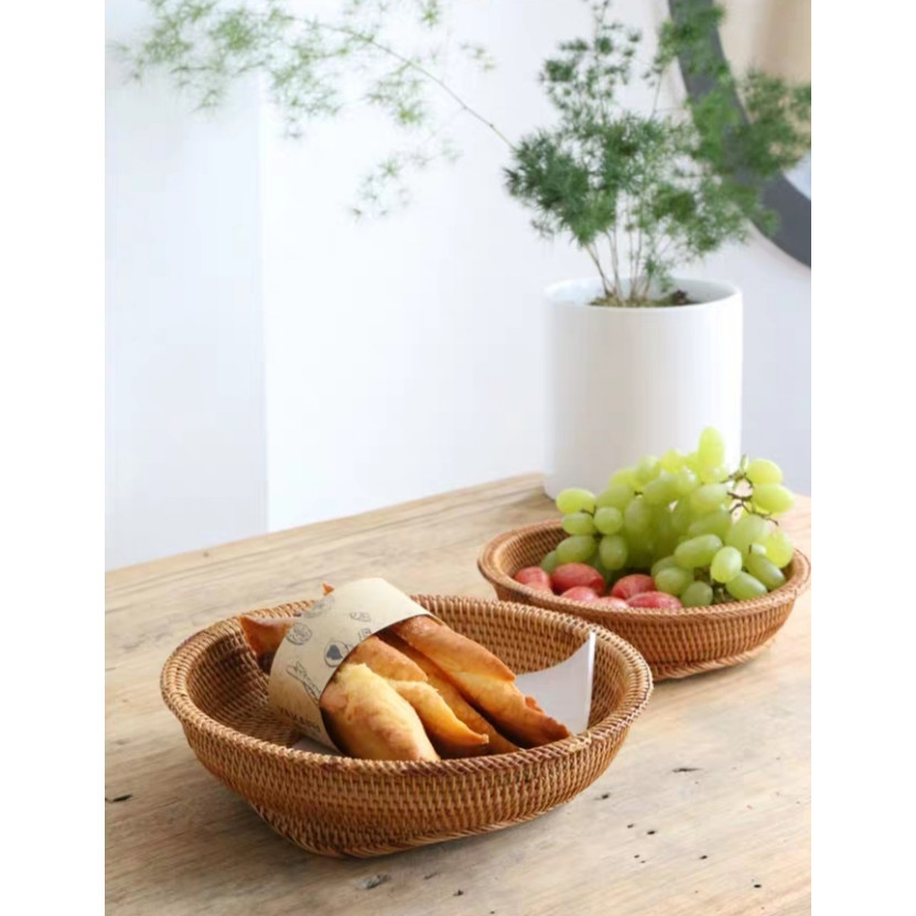 Đĩa mây đựng thứ ăn, dĩa mây đựng trái cây, đĩa mây xiên D20cm