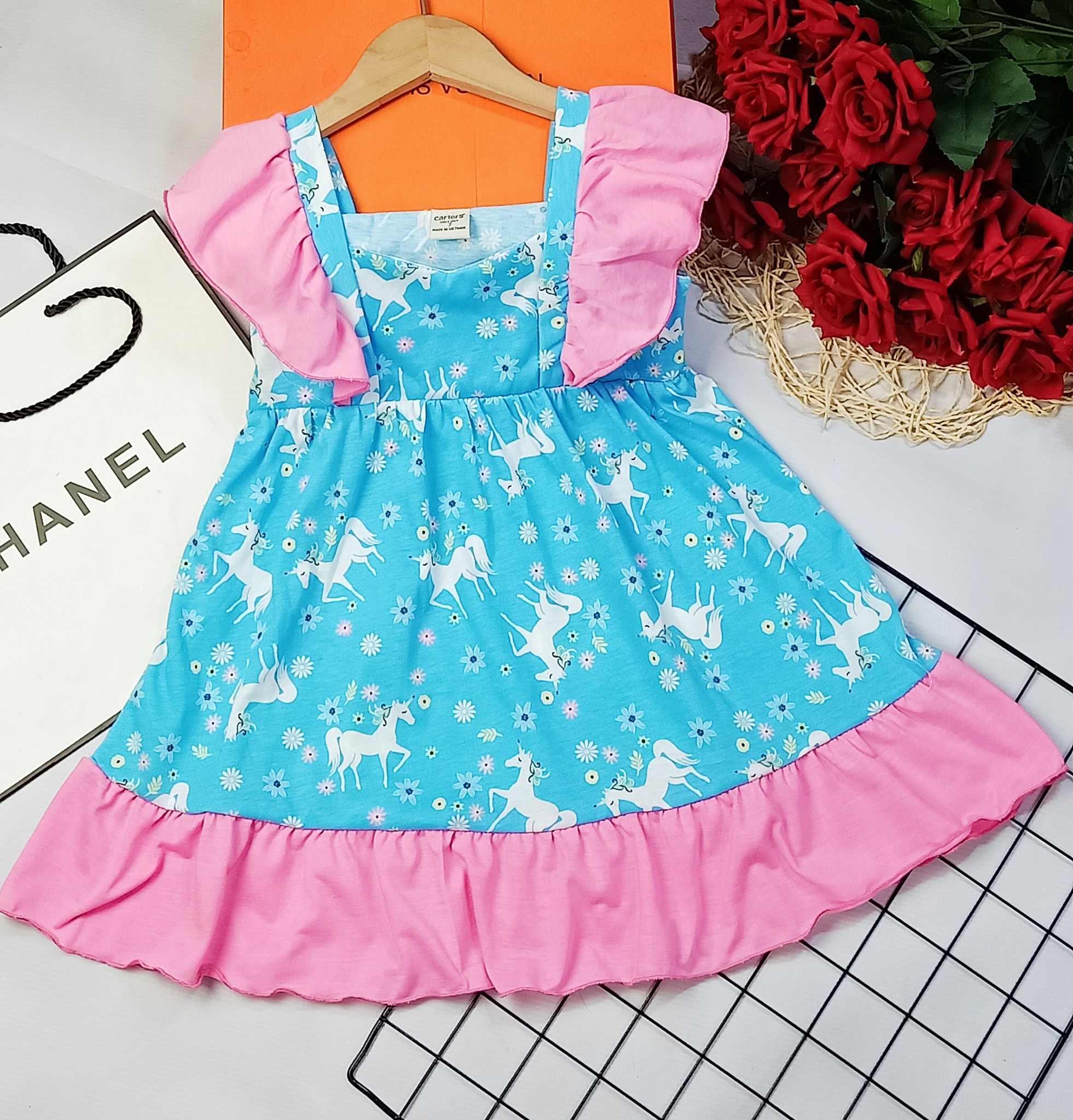 Đầm váy 2 dây mùa hè cho bé gái size 5-20kg chất thun cotton mềm mịn mát