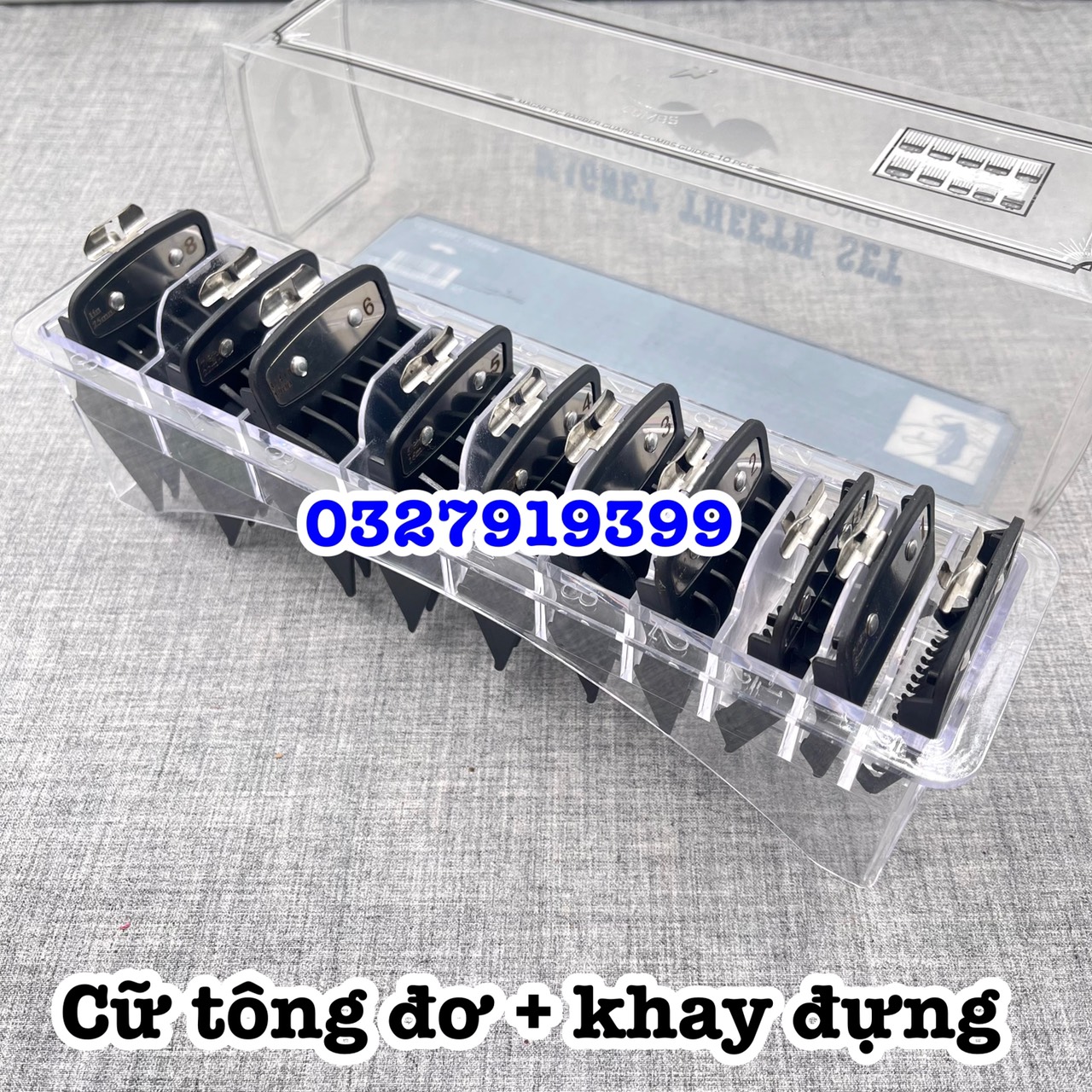 Cữ tông đơ cắt tóc gá thép , bộ 10 cữ - kèm khay nhựa