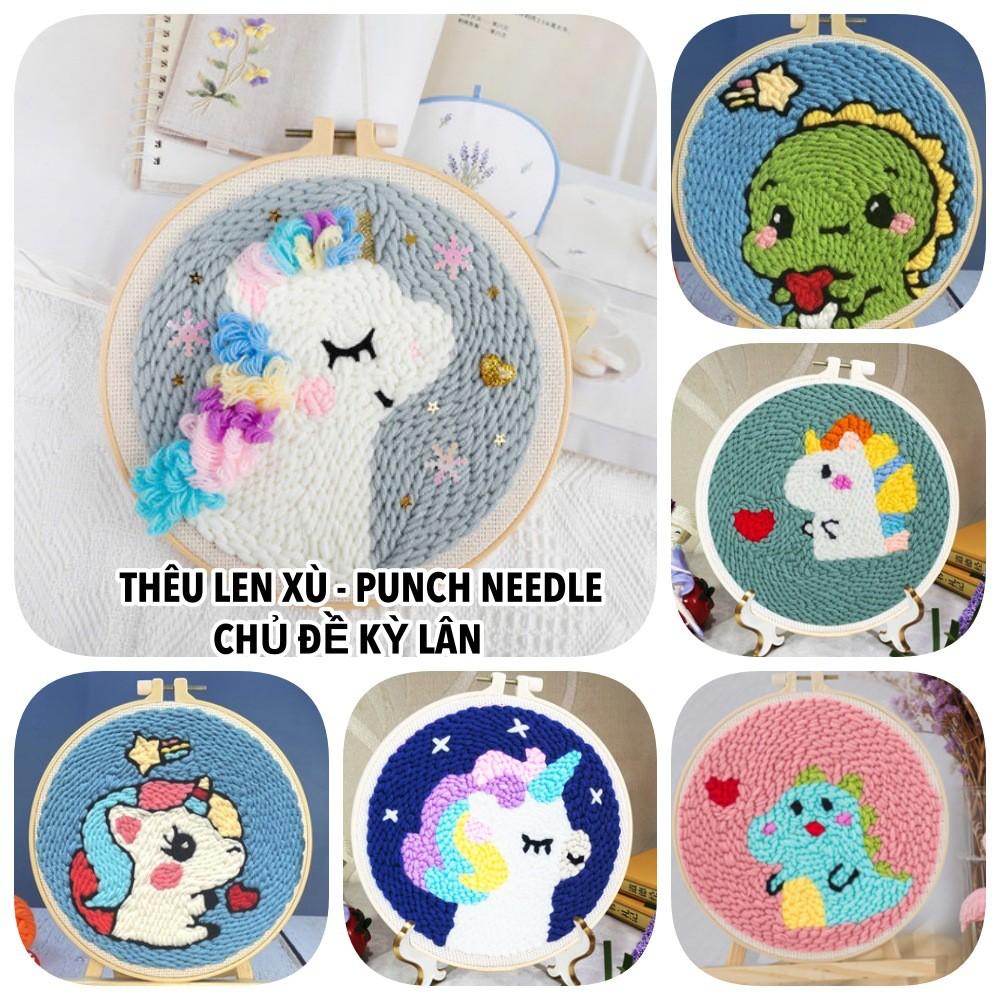 Bộ Thêu Len Xù Trang Trí Decor Kỳ Lân Sắc Màu - Punch Needle - Có Video hướng dẫn cơ bản