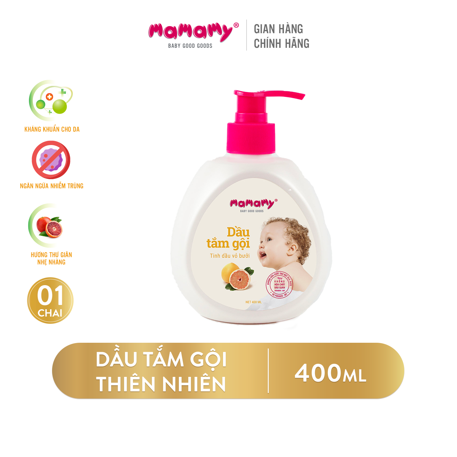 Dầu Tắm Gội Thiên Nhiên Mamamy 400ml