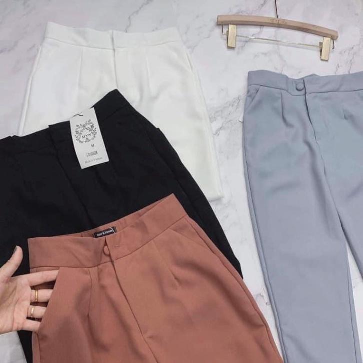 Quần baggy nữ chất liệu tuyết mưa Quần baggy công sở nữ cúc bọc vải có khóa trước
