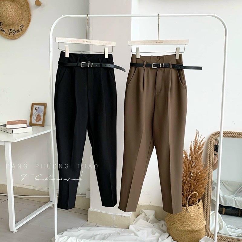 Quần baggy nữ cạp vát kèm đai 8329