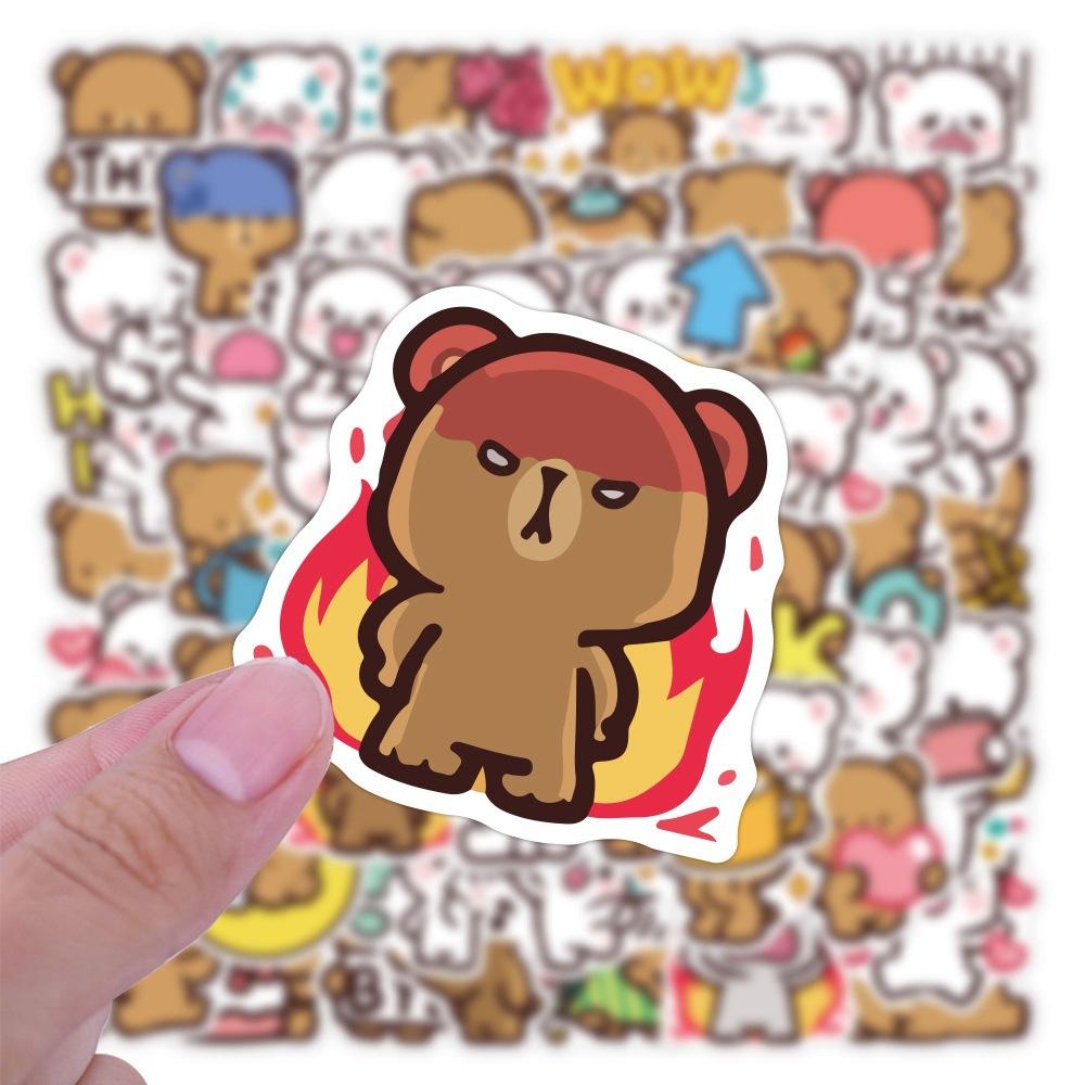 Sticker GẤU NÂU VÀ GẤU TRẮNG CHIBI hoạt hình trang trí mũ bảo hiểm,guitar,ukulele,điện thoại,sổ tay,laptop-mẫu S146