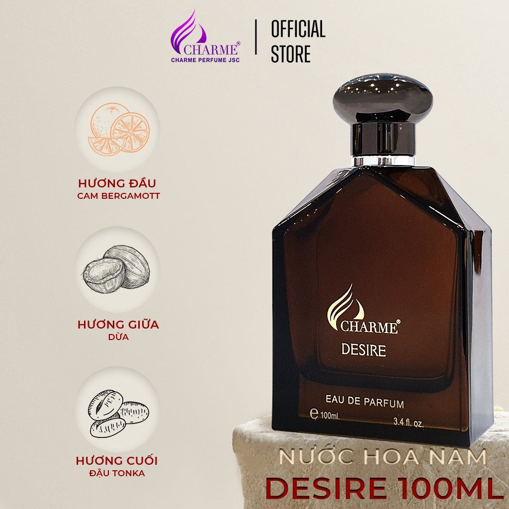 Nước hoa nam thơm lâu, Charme Desire, mùi hương tươi mát, mạnh mẽ, cho chàng năng động,100ml