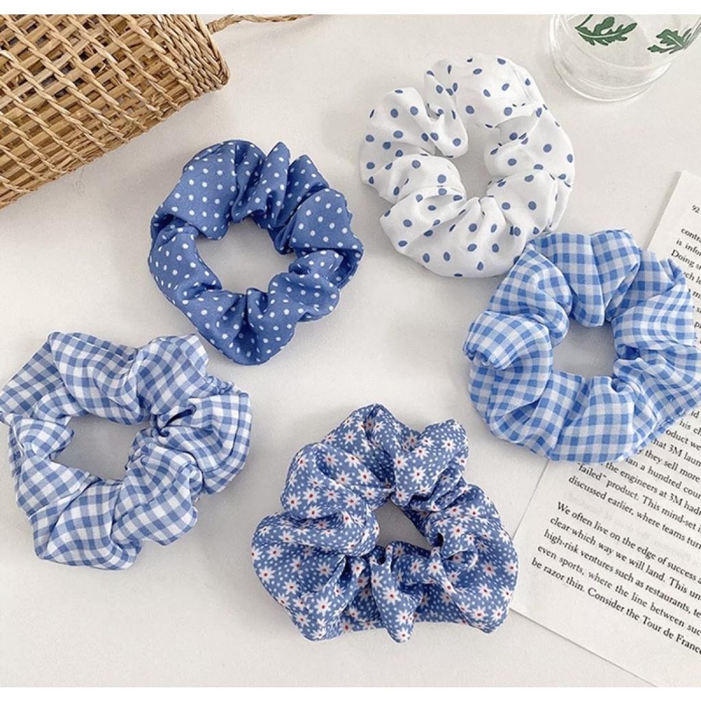 Combo 2 Cột tóc vải scrunchies họa tiết xanh mint