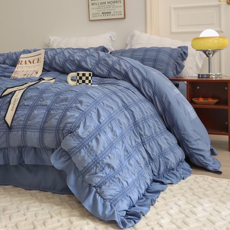Bộ Chăn Ga Gối Cotton Đũi Bèo Độc Lạ Hàng Nhập Khẩu Cao Cấp 4 Món Vintage