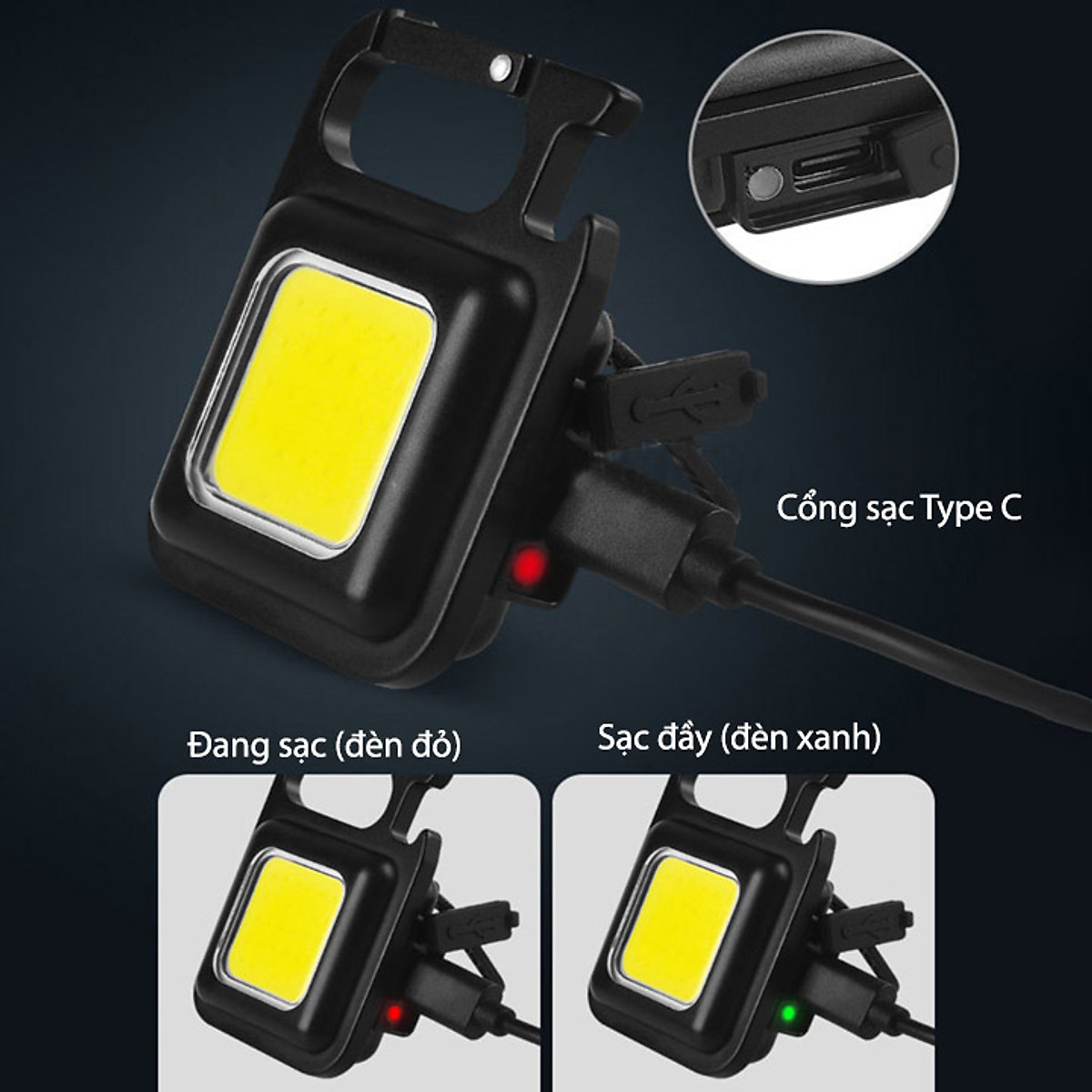 Đèn LED Mini Móc Khóa - Đèn Pin COB - Đèn Pin Dã Ngoại - Sạc USB Tiện Dụng - Hàng Loại 1 - Chính Hãng MINIIN