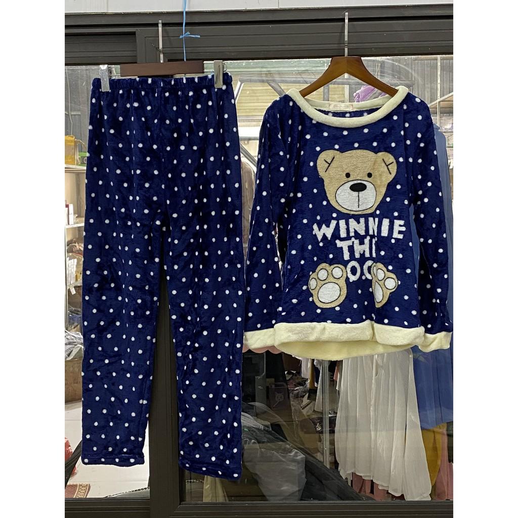 Bộ Mùa Đông Dài Tay Nữ Bộ Đồ Ngủ Bộ Ấm Hoạt Hình Gấu Vàng Dép Nỉ Pyjama Cặp Đôi Nhung San Hô Ngủ Pyjamas 2 M