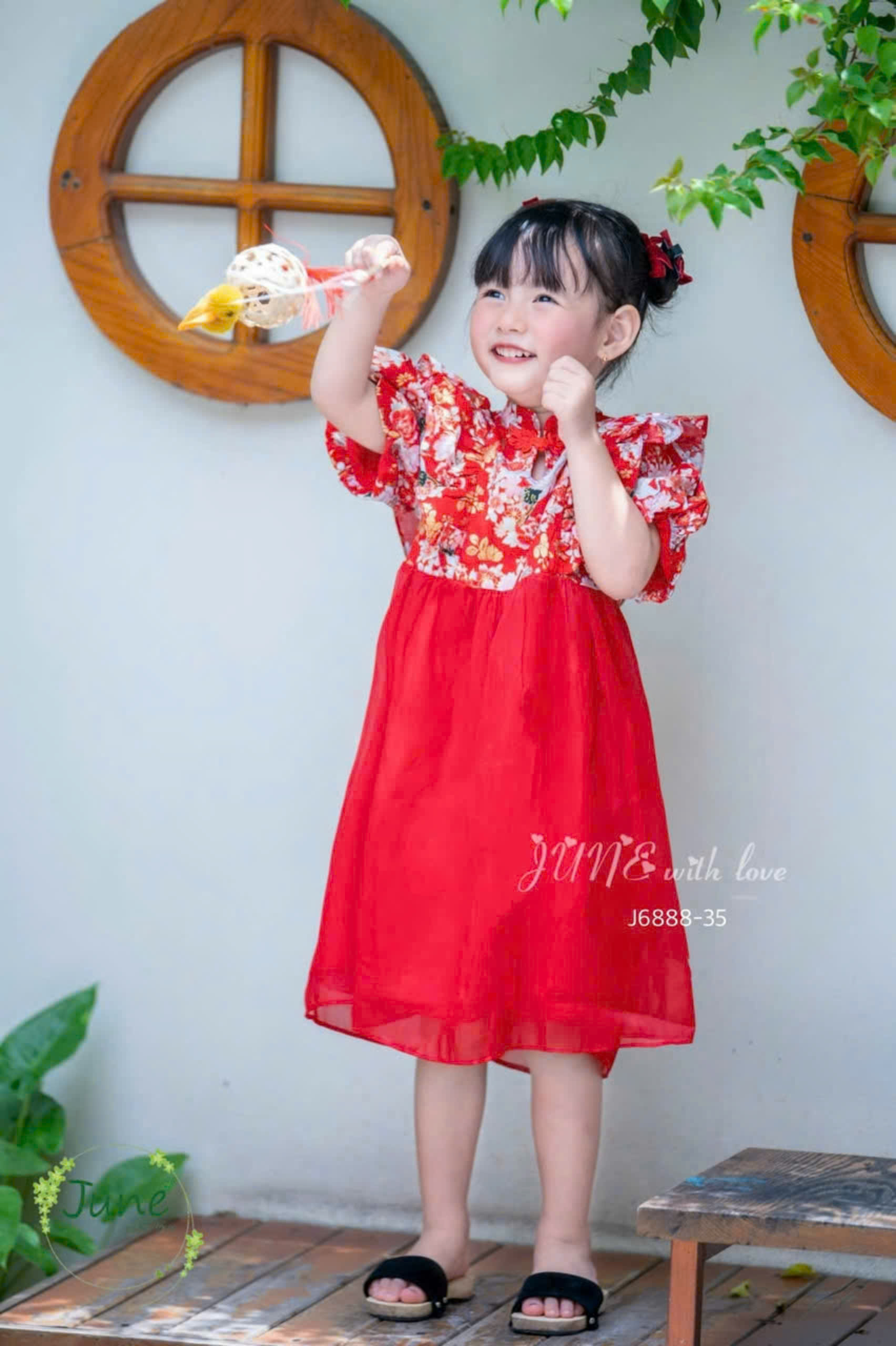 Đầm công chúa sườn xám phối voan hoa anh đào cho bé gái size 10-35kg hàng thiết kế cao cấp