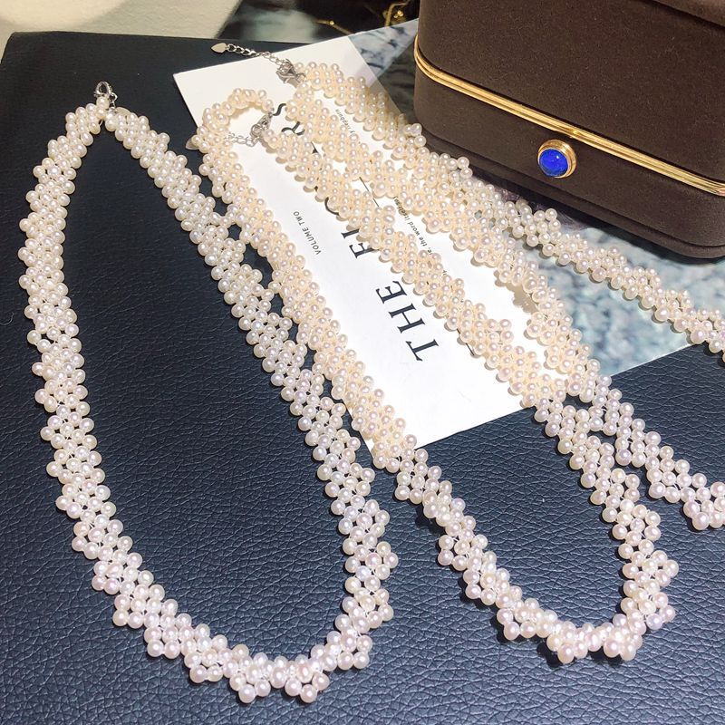 Chuỗi Vòng Cổ Ngọc Trai Tự Nhiên Cao Cấp - Chuỗi Đơn Kết Hàng Ren 45 - Trang Sức Cô Tấm - LACE PERL - COTAM1105 + Tặng kèm bông tai nụ KT2603