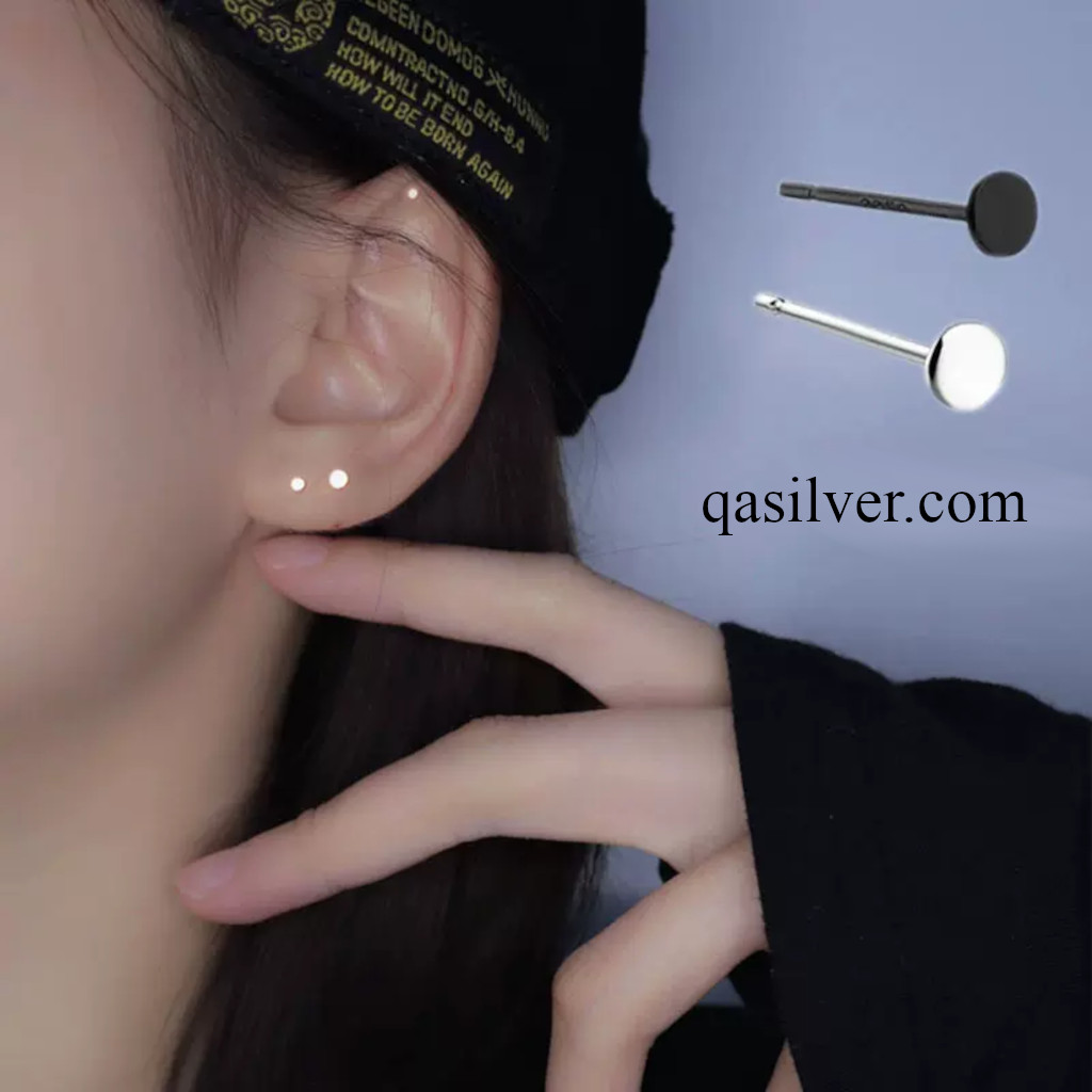 Bông tai bạc 925 đinh tán tròn dẹt khuyên nụ nam nữ S925 MINIMAL Silver Earrings QA Silver EA200407