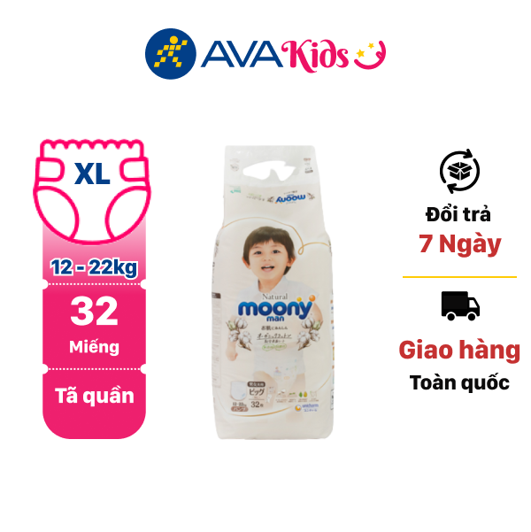 Tã quần Moony Natural man size XL 32 miếng (cho bé 12 - 22kg)