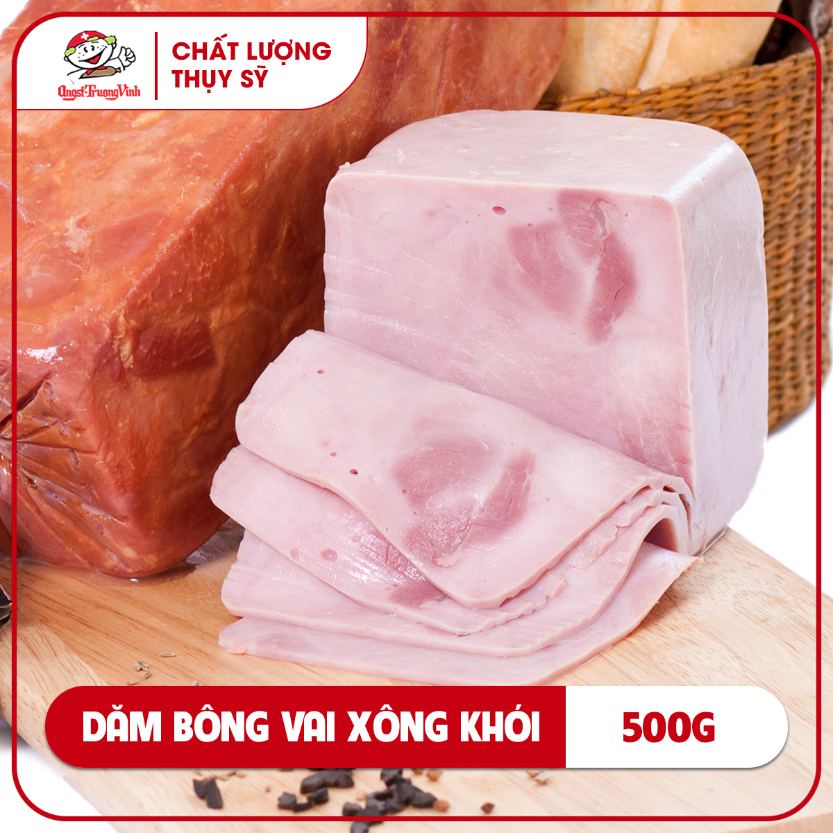 Dăm bông vai xông khói tròn cắt lát/Smoked round ham 500GR/PE