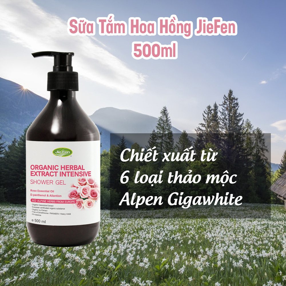 Combo Dầu gội thảo dược Organic ngăn ngừa tóc gãy rụng Jie Fen 500ml - Sữa tắm thảo dược Organic tẩy sạch nhờn dưỡng ẩm chống lão hóa Jie Fen 500 ml #Hoa hồng