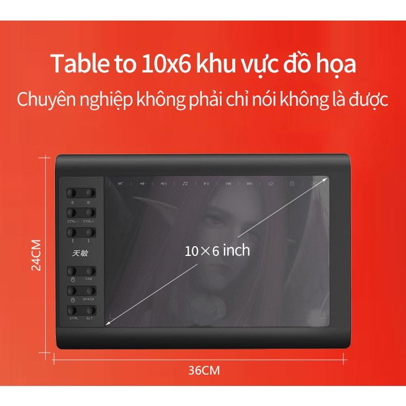 Bảng vẽ điện tử - 10x6 inch,8192 cấp độ lực, độ nhạy cao, độ trễ thấp Bảo hành 12 tháng -Giao hàng nhanh