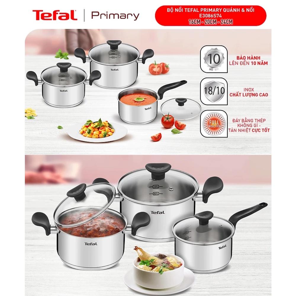 Bộ nồi Tefal Primary 16/20/24cm (quánh 16cm-1.5L, nồi 20cm-3L, nồi 24cm-5.3L) - Hàng Chính Hãng