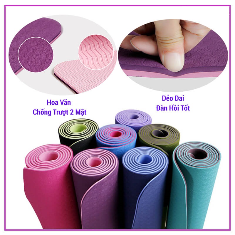 Thảm tập Gym &amp; Yoga hai mặt loại to đẹp kích cỡ 183x61cm thiết kế vân chống trơn, chất liệu TPE chịu lực tốt, chống thấm, chống trơn khi dùng GIÁ ƯU ĐÃI