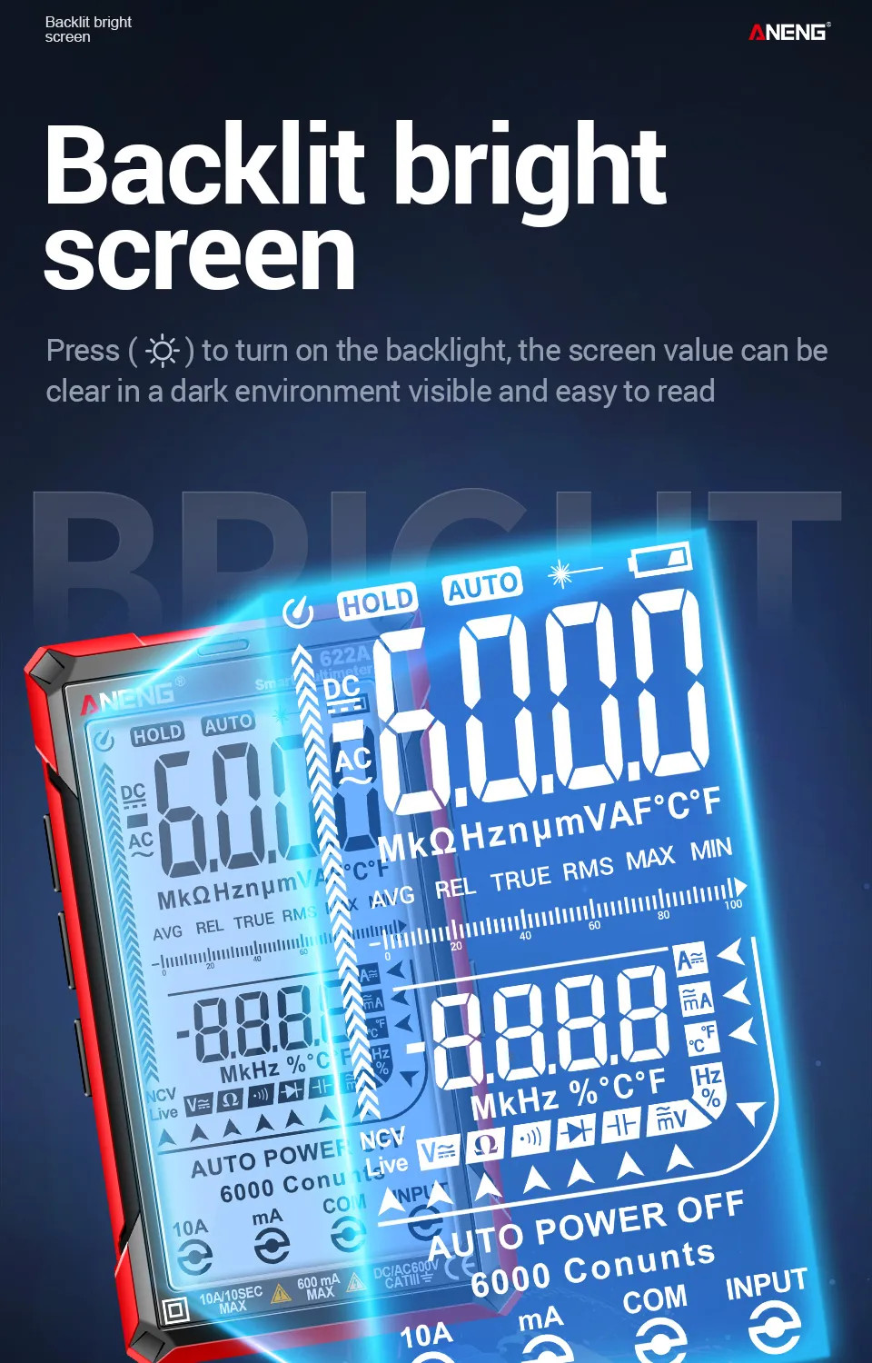 Đồng Hồ Vạn Năng KTS AN681 LCD Superview 5 Inch Backlit Pin Sạc CATIII NCV 6000 Counts Độ Chính Xác Cao