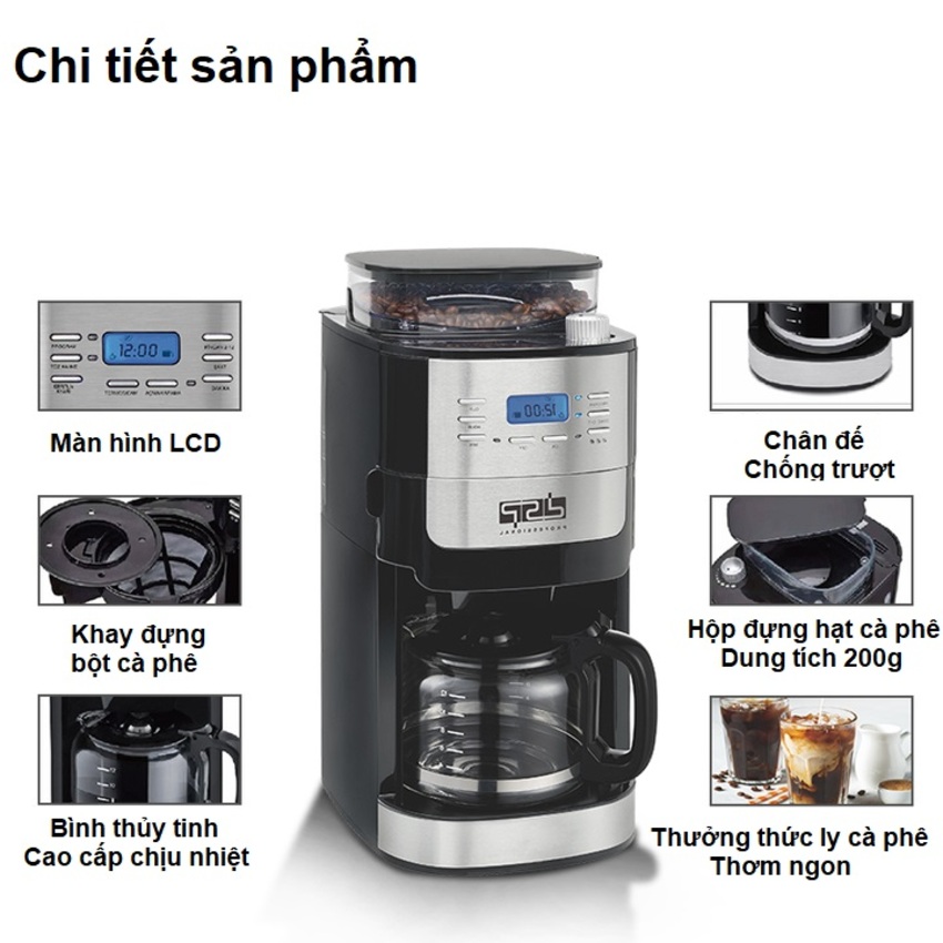Máy pha cà phê tự động 2 trong 1 kiêm xay hạt cà phê DSP KA3055 - Công suất 1000W - HÀNG NHẬP KHẨU