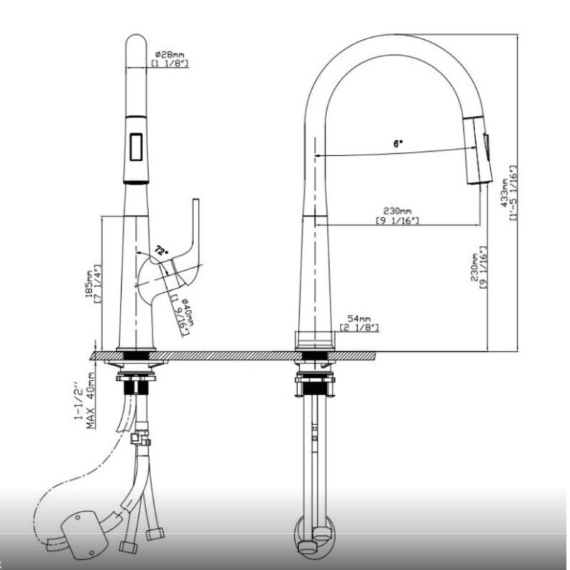 Vòi Rửa Chén Nóng Lạnh Ecalite EF-K569BR - Có Dây Rút - Điều Chỉnh Tia Nước - Đồng Thau Sơn Đen - Hàng Chính Hãng